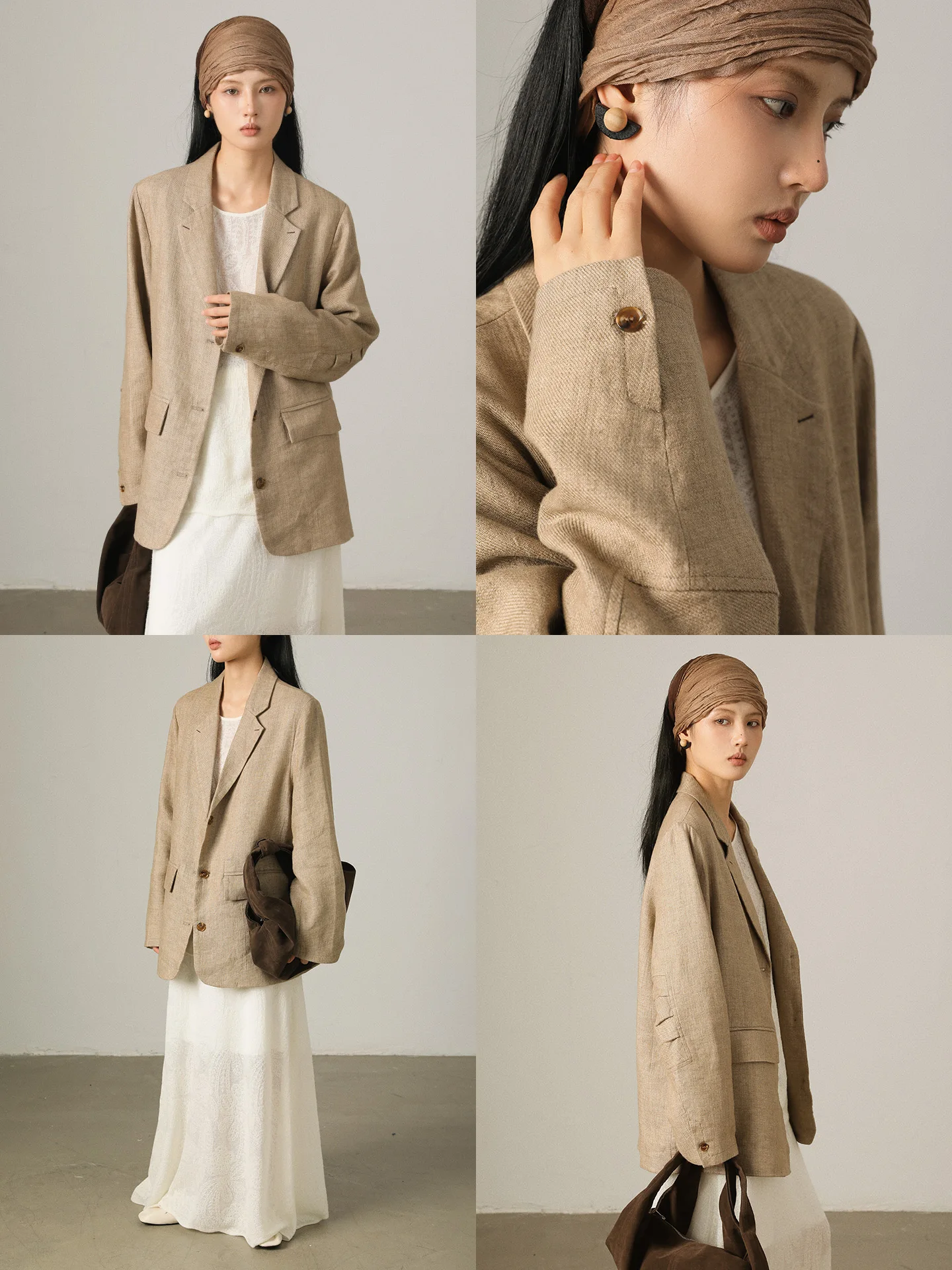 

VIMORE Linen Suit Jaet Women's Faion Ele Commute High-End Loose Versatile Outerwear French Sle Pure Linen Long Sve