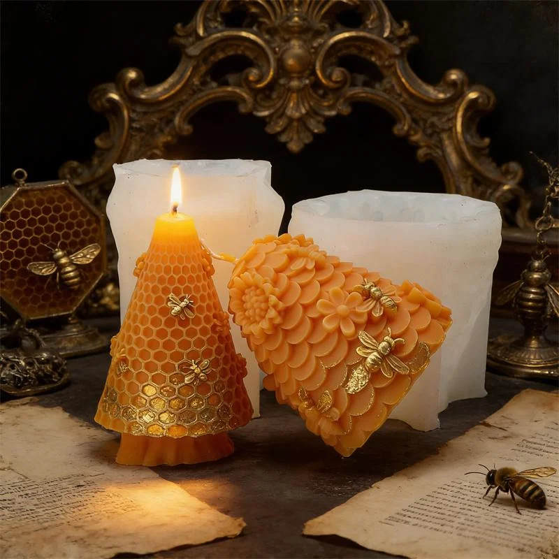 Honeycomb Ball with Flying Bees Candle Silicone Mold Hexagonal Honey Bee Pillar Honeycomb Tree Bee Nest Egg Beehive Soap Cast