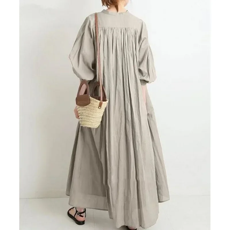 Loose Large Size Shirt Dress Knee-Length Open Cardigan Cotton Linen Base Shirt Elegant Long Sleeve Women's Dress