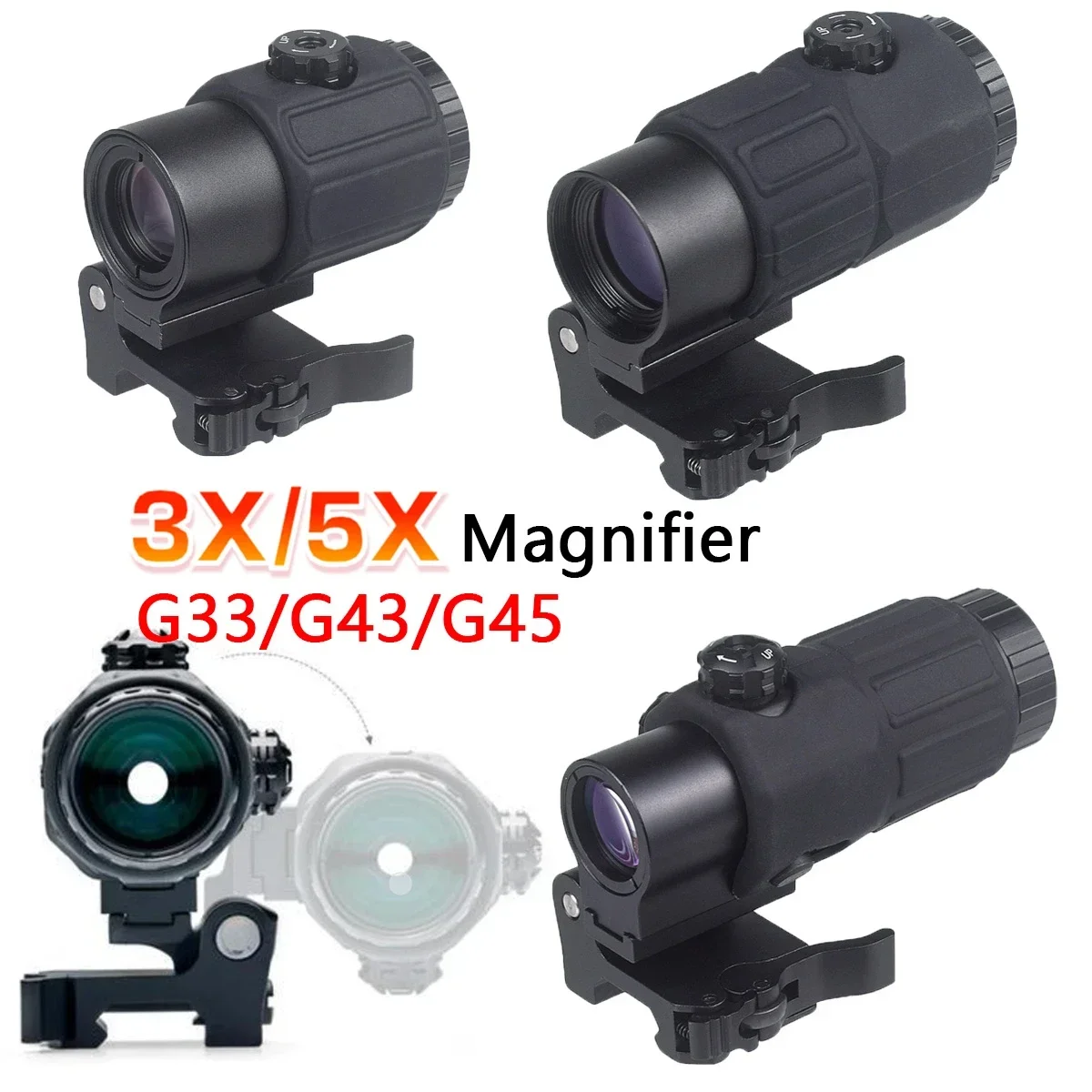 

Тактический прицел G33 G43 G45, фиксированный 3-кратный 5-кратный лупа с боковым креплением QD для страйкбольных охотничьих прицелов