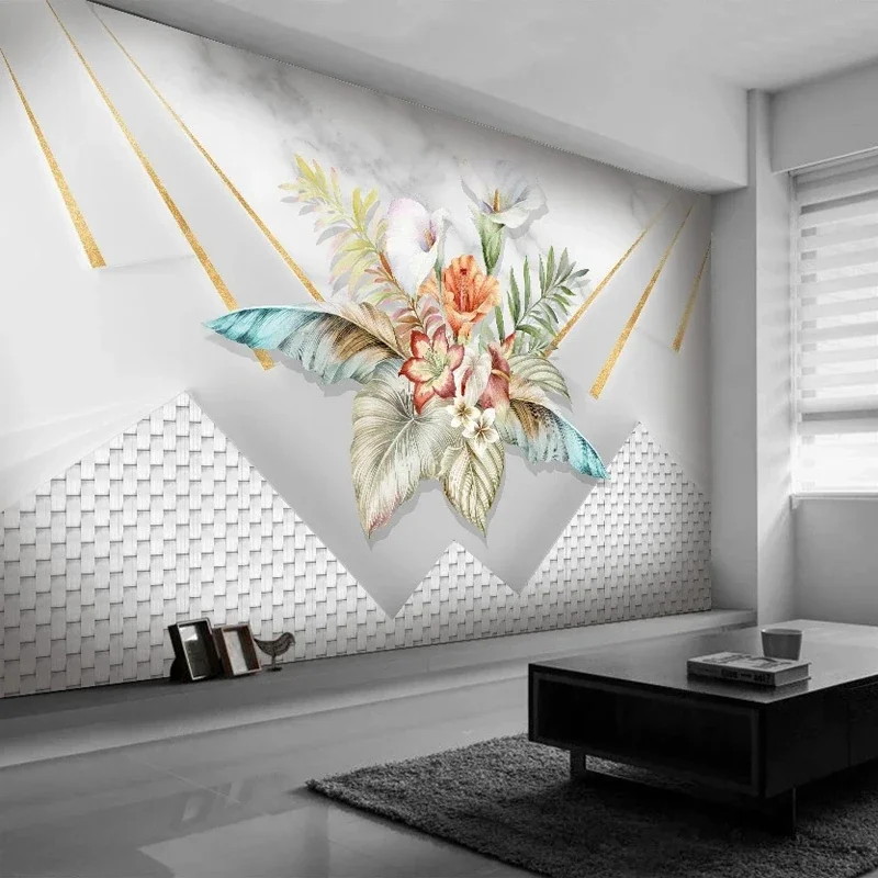 Customized Size Modern Wall Decor Flowers Leaves Wallpaper for Bedroom Living Room TV Sofa Background Wall 3D Large Mural
