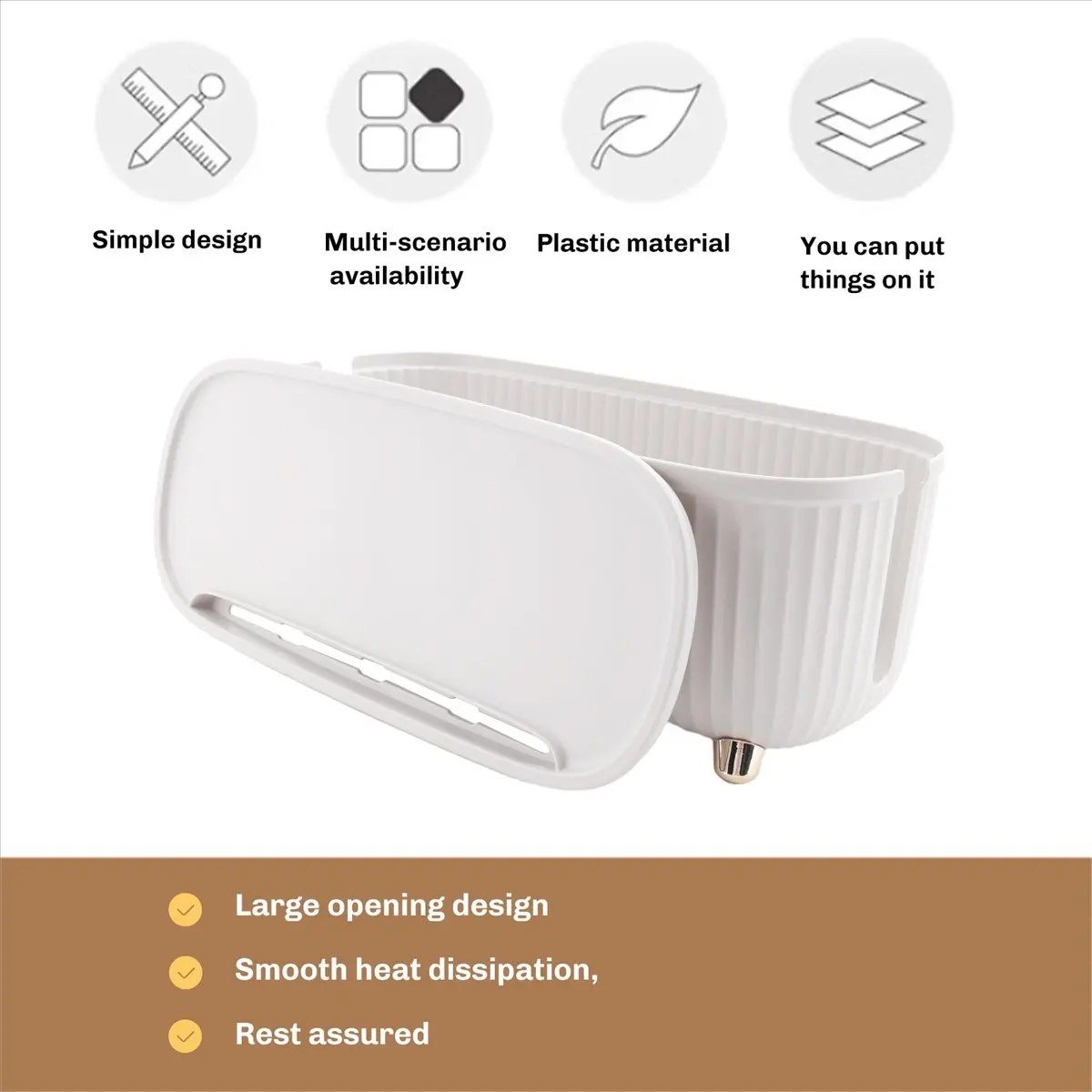A46U Cable Management Cord Organizer Insulated Cable Storage Box for TV Computer Laptop Power Strips Fashionable Box White