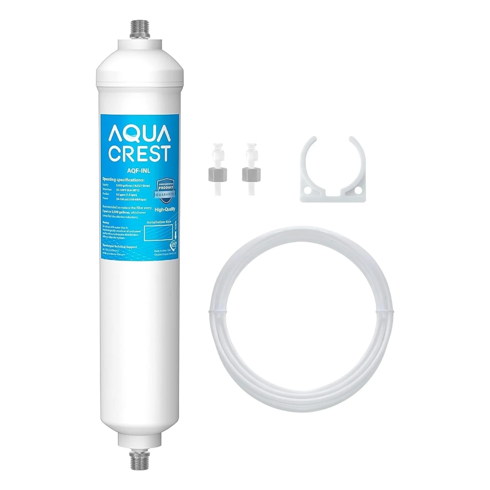 AQUA CREST 5 Years Capacity-Inline Water Filter for Refrigerator with 1/4-Inch Direct Connect Fittings, Reduces PFAS/PFOA