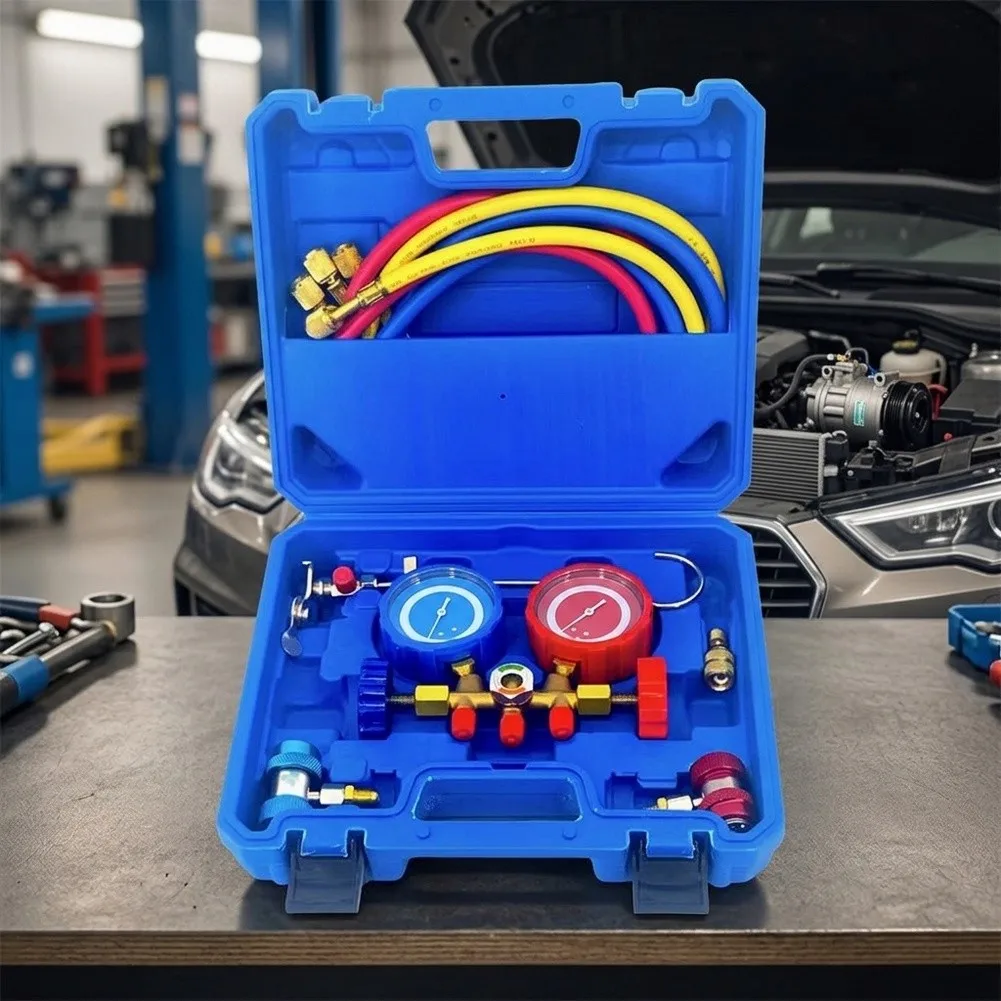 3 Way AC Manifold Gauge Set Featuring Moisture Indicator and Calibration Window for R410A R22 R404A Systems 3 Way