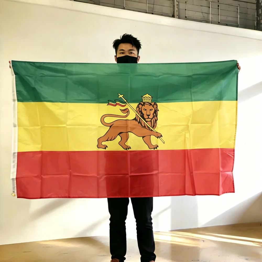 FlagGo Ethiopia Lion of Judah Flag 150x90cm 3x5 FT Green Yellow Red Polyester Double Stitched Outdoor Indoor Decor