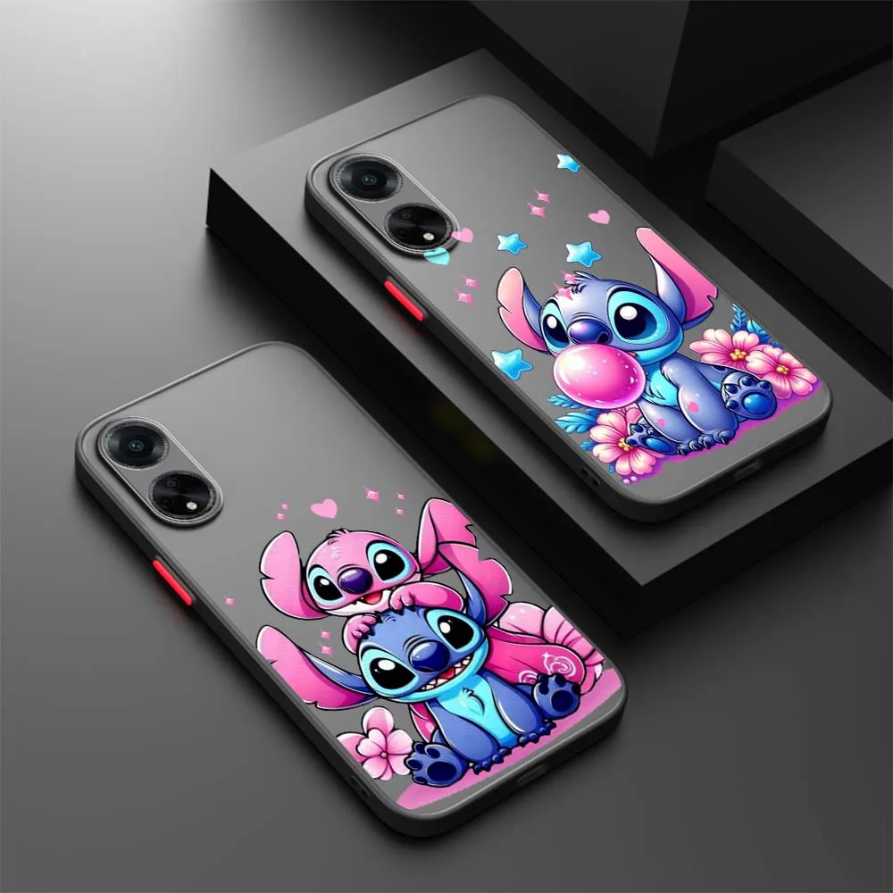 

Stitch Angel Love Cute Phone Case For OPPO Find X3 X5 Lite Pro A98 A94 A93 A78 A79 A76 A58 A57 5G Frosted Translucent