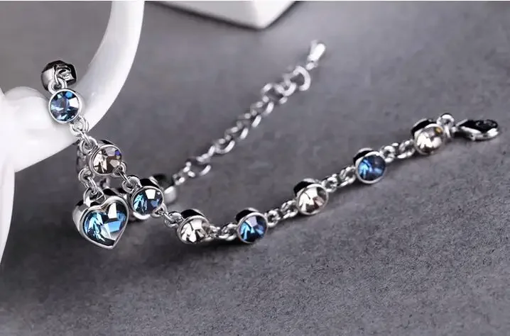 

YTF304 S925 Silver Peach Heart Crystal Bracelet Love Zircon Women's Bracelet Wedding Birthday Party Gift