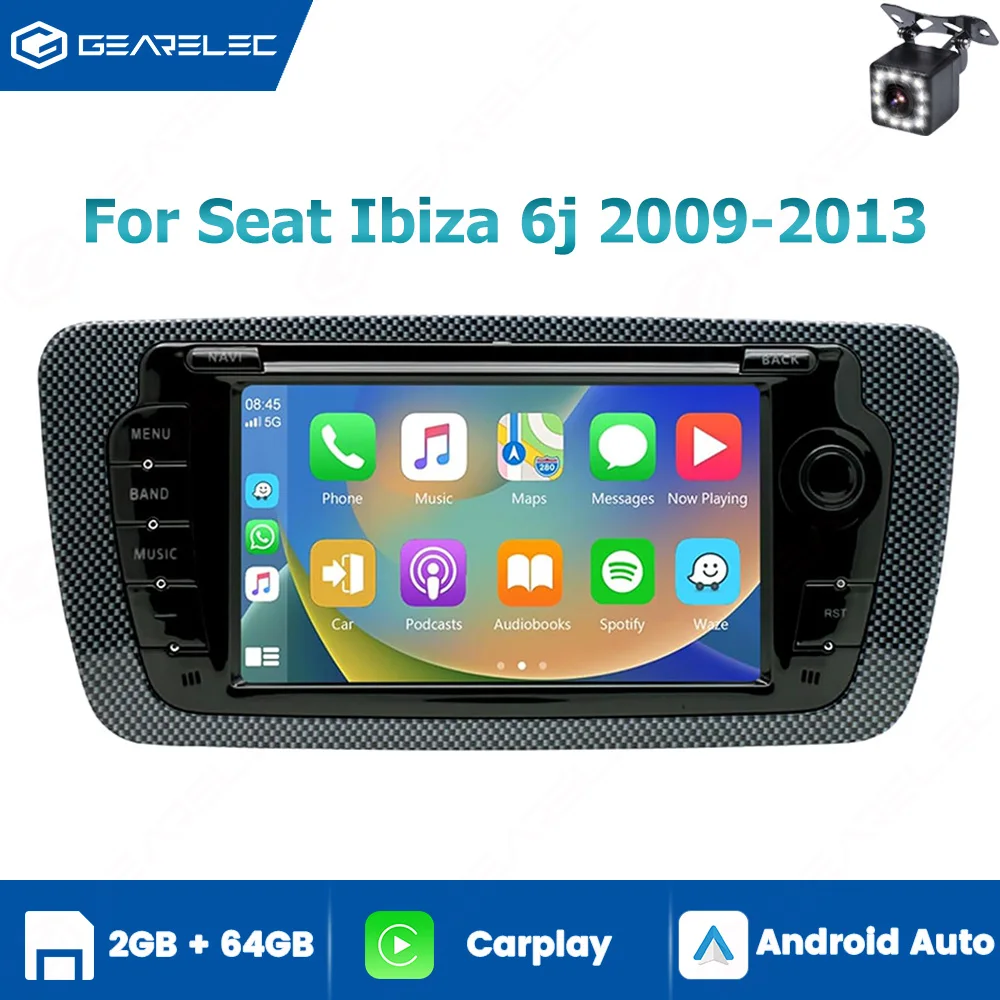 Für Seat Ibiza 6J 2009–2013 GPS-Autoradio, CarPlay & Android Auto, 7-Zoll 2-DIN GPS, WLAN, Android 14, Auto-Stereo-Multimedia-Player