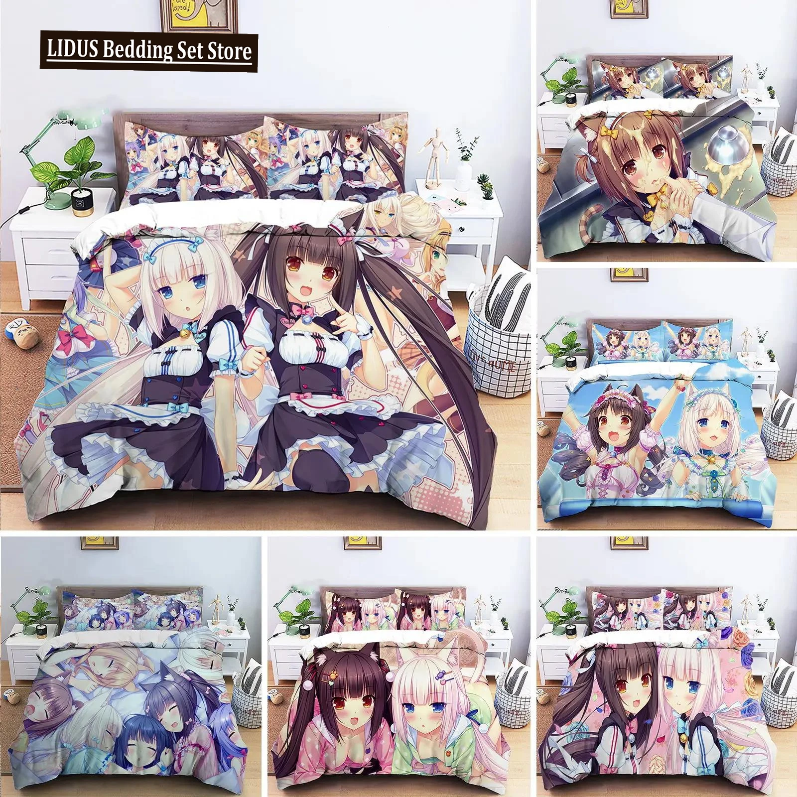 

Anime Nekopara Sexy Girl Bedding Set Duvet Cover Bedroom Comforter Covers Single Twin King ​Size Quilt Cover Home Textile 2/3PCS