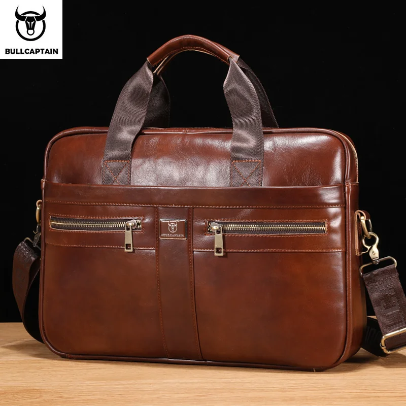 BULLCAPTAIN Men Briefcase Bag High Quality Business  Leather Shoulder Messenger Bags Office Handbag 14 inch Laptop bag