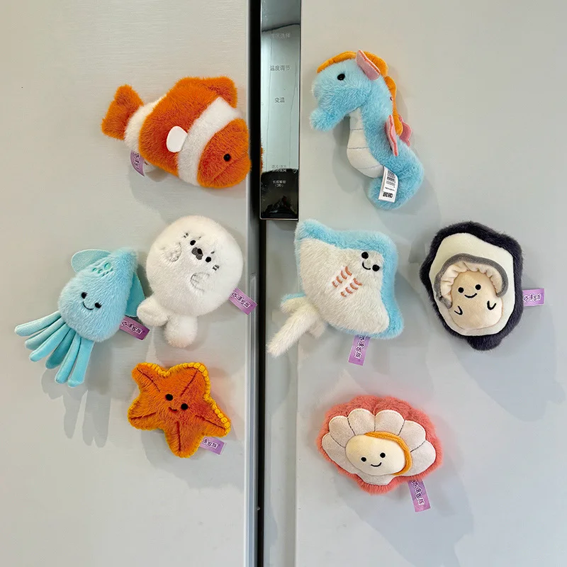 Juguete de Peluche Magnético para Refrigerador con Forma de Animales Marinos: Caballito de Mar, Pez Payaso, Manta Ray, Vieira, Calamar, Ostra, Foca, Muñeco Decorativo para el Hogar, Regalo