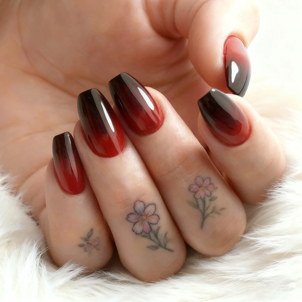 

Gradient French Tips Press On Nails With Glue Acrylic Short Fake Nails Ballerina Coffin Shaped DIY Manicure Accessory