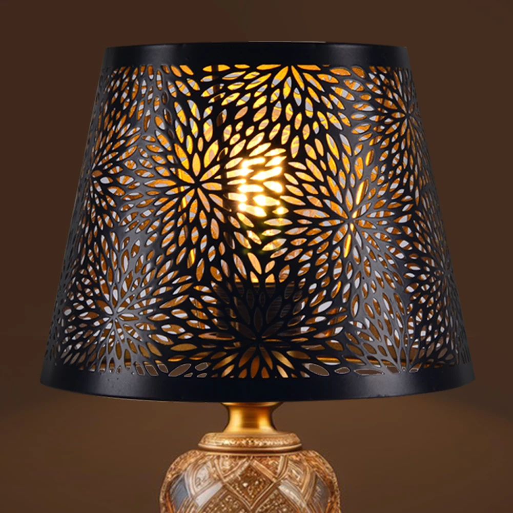 E27 Hollow Out Lamp Shade Floral Print Universal Metal Lampshade Exquisite Lamp Cover for Table Lamp Bedroom Bedside Light
