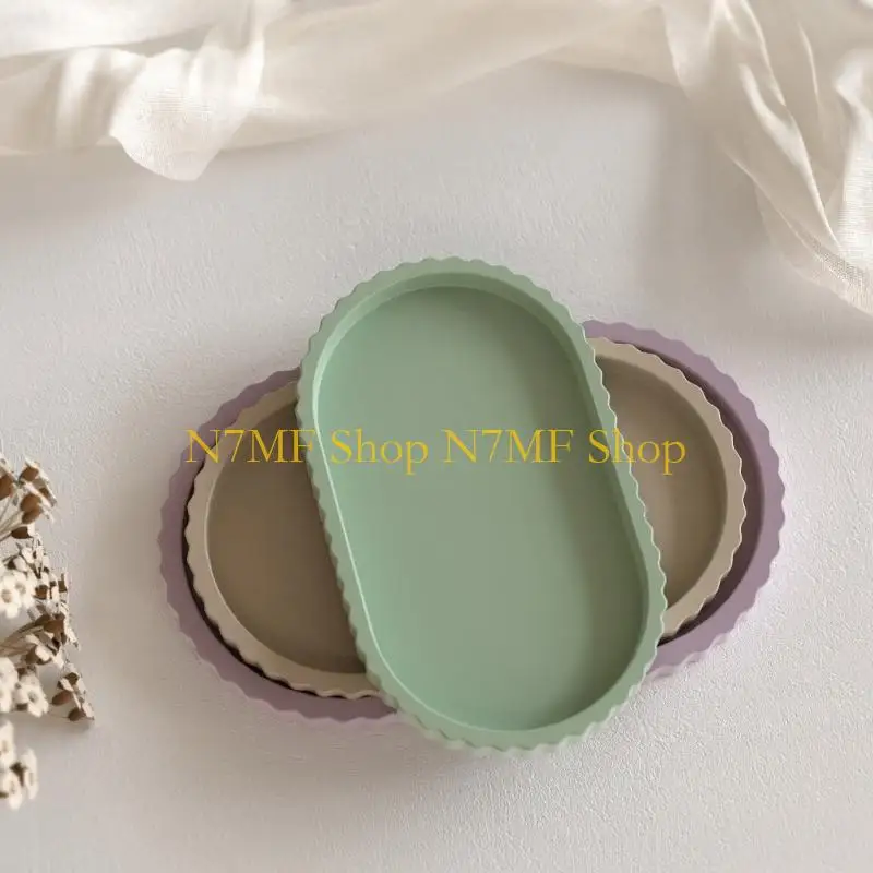 N7MF طبق بيضاوي قوي وصندوق الحلي قالب قالب سيليكون مخطط أنيق لإنشاء لوحة بيضاوية فردية ومنفضة سجائر