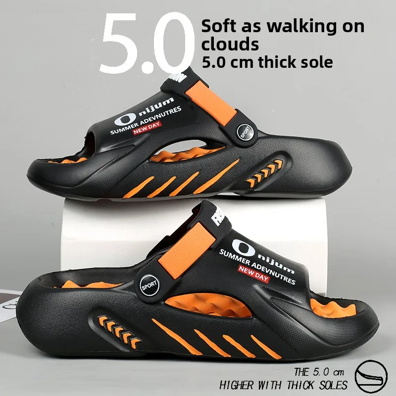 

Мужская летняя уличная одежда, противоскользящие мягкие пляжные сандалии для вождения, нескользящие тапочки большого размера двойного назначения
