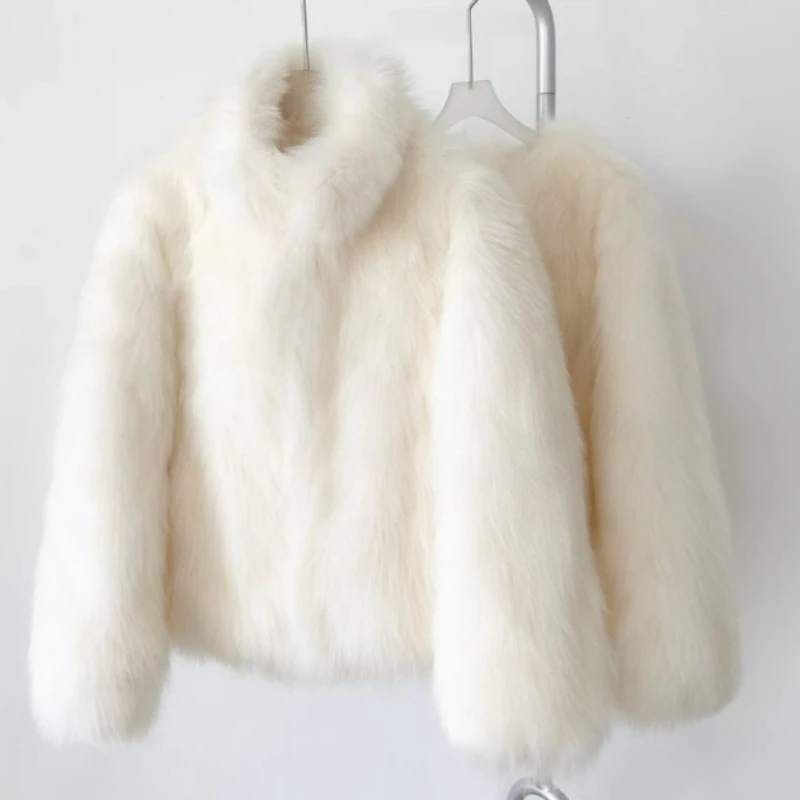 

Women Faux Fur Short Coats Jackets Stand Collar Slim Fit Coat Thick Warm Y2k Streetwear Work Jacket Elegant Autumn Winter 2025