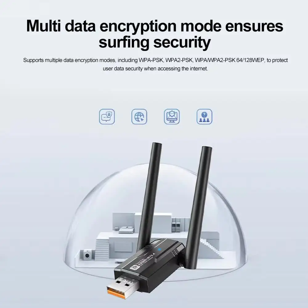 Adattatore WiFi USB 900Mbps Dual Band Bluetooth 5.4 2 in 1 Wi-Fi 6 Dongle Ricevitore wireless per PC/Laptop Driver gratuito per Win10/11