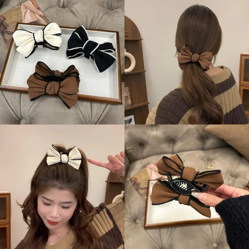 Haarklammern mit Schleife für Frauen, doppelseitig, große Satin-Haifischhaarklammern, solide Schleifenhaare, Haarspangen, rutschfeste Haar-Accessoires – Detail 4