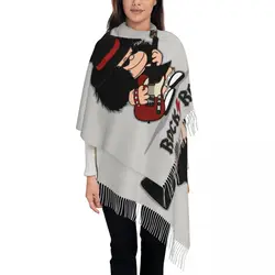 Stylish Comic Mafalda Rock Guitar Tassel Scarf Women Winter Fall Warm Shawls Wraps Female Cartoon Quino Manga Scarves