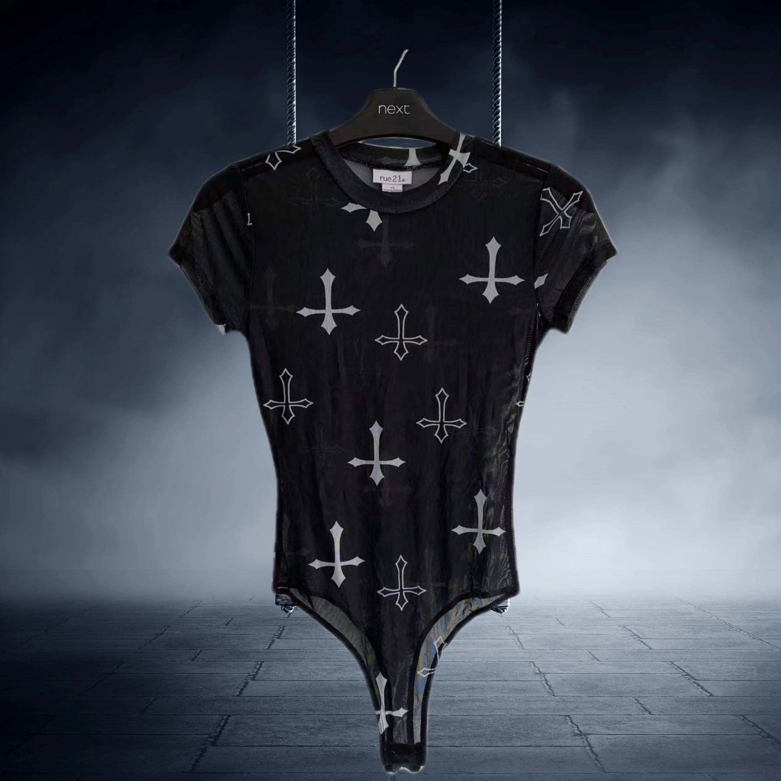 

Монокини в стиле готика с металлическим перевернутым крестом, облегающие, с высокой талией, из полиэстера