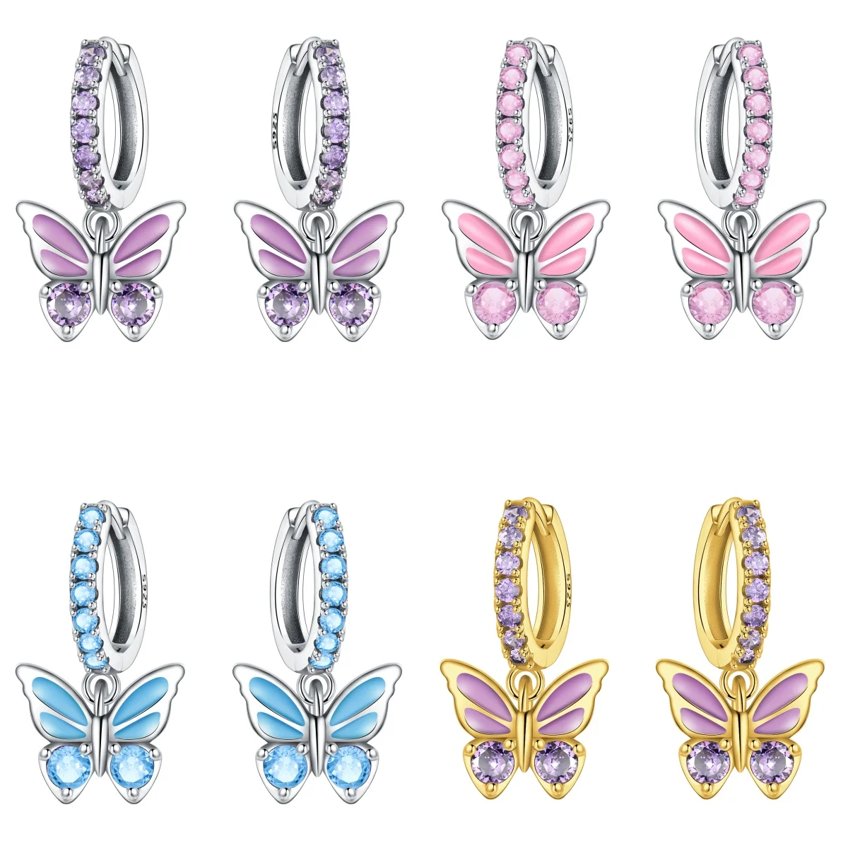 S925 Sterling Silver Drop Earrings Fashion Elegant Blue Purple Butterfly Earrings For Women Birthday Gift Silver Jewelry