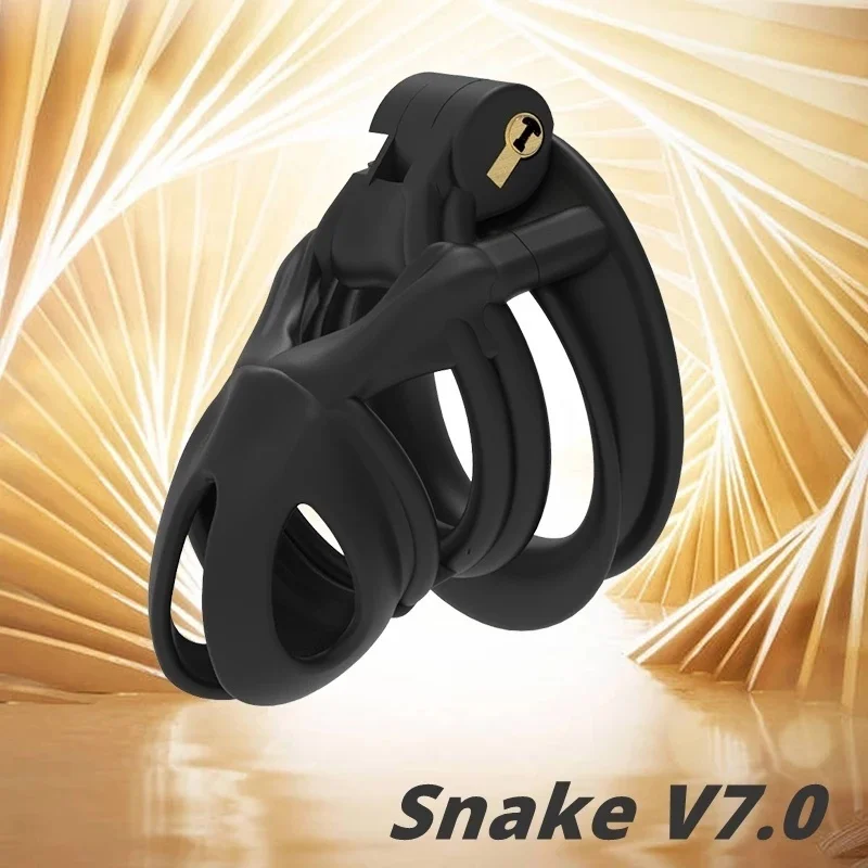 Male Chastity Device New Snake 3D EVO Cage Mamba V7.0 With 4 Double-Arc Cuff Penis Rings Cobra Cock Belt Adult Toys For Men