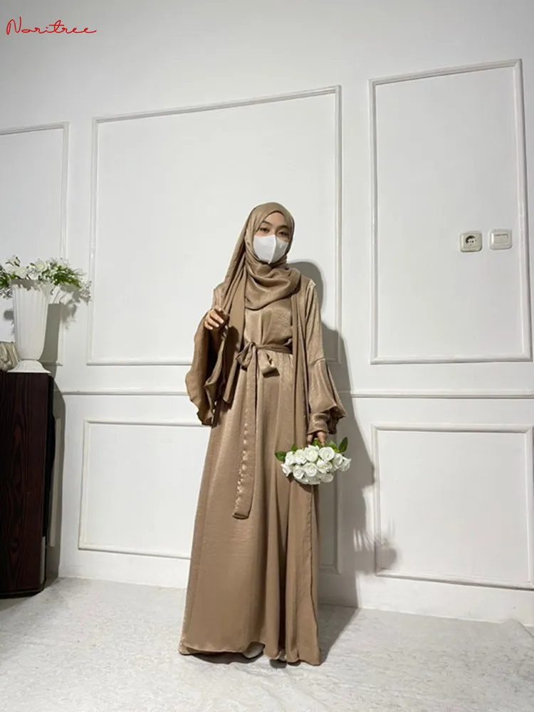 Ramadan Eid Djellaba Flare Sleeve Suits Abaya Dubai Two pieces Muslim Sets Abaya Turkey Muslim Islam Abayas With Belt WY1940