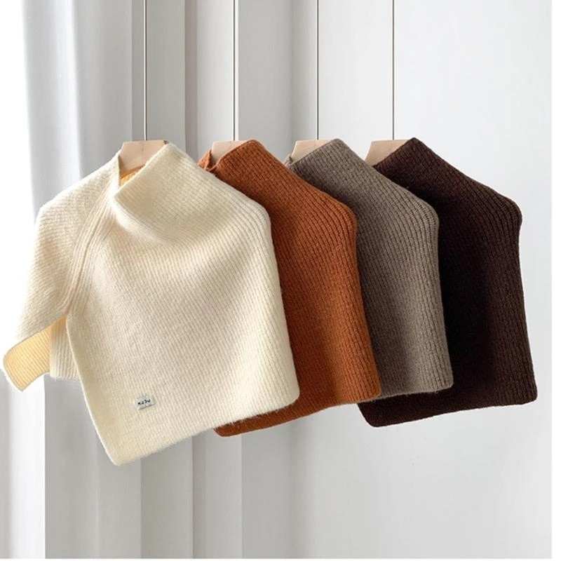 Women Winter Ribbed Knit Turtleneck Shoulder Wrap Color Neck Warmer Outdoor Oversized Split Scarf Shawl Capelet