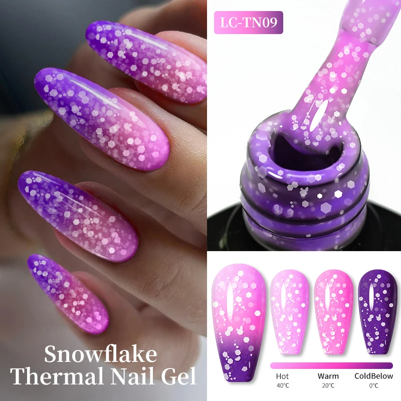 LILYCUTE 7ML Snowflake Thermal Gel Nail Polish Nail Art Snow Sequins Temperature Color Changing Gel Polish Semi Permanent UV Gel