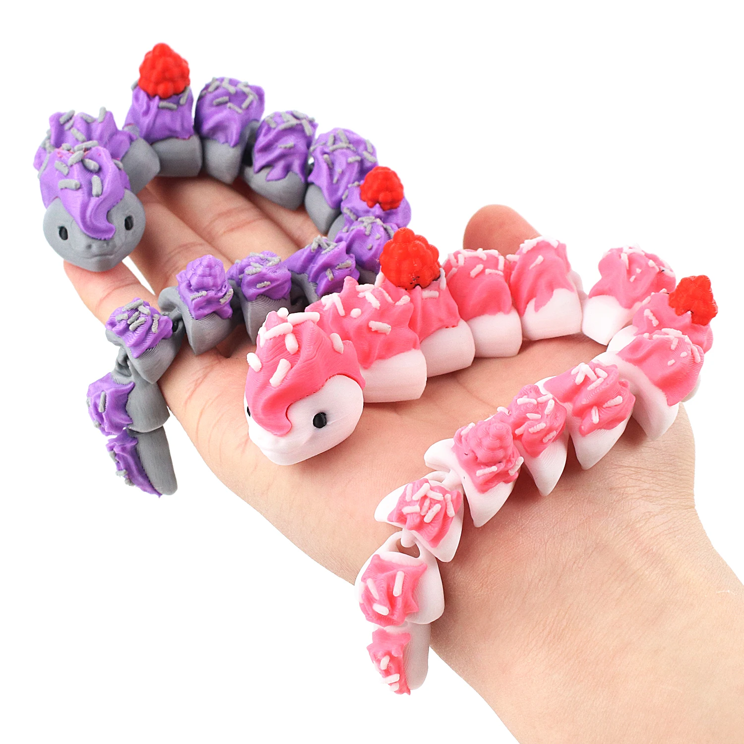 3D printed cream cake snake, simulated animal snake figurine model ornament entertainment toy, with movable joints throughout