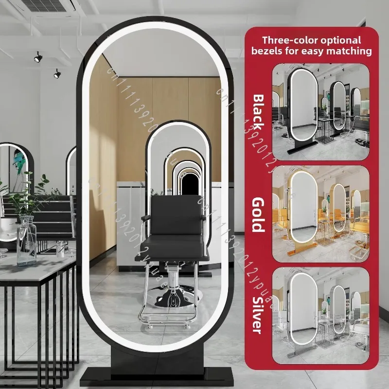 Professional Double-Sided Freestanding Mirror Station, Gold Frame Hair Styling Unit for Barber Shop & Beauty