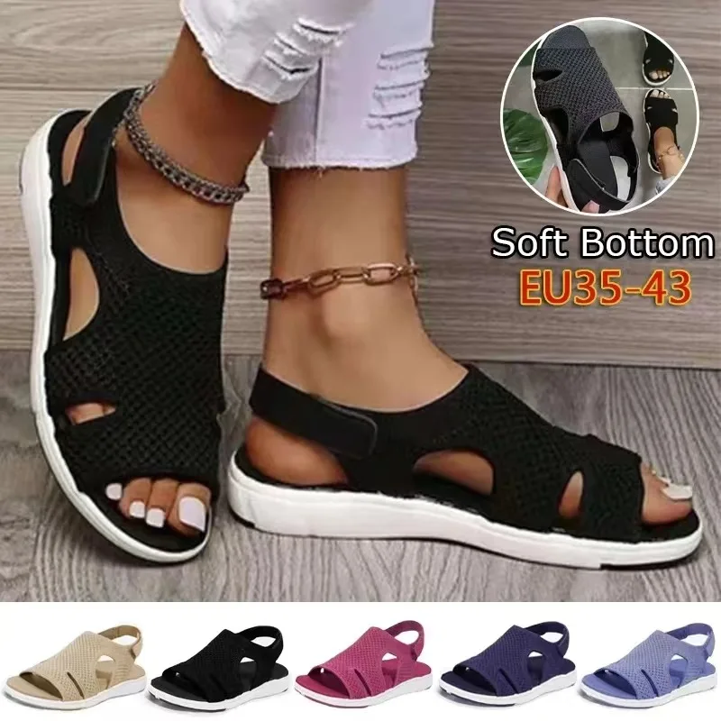 2024 New Summer Women Sandals Sexy Crystal Woman Flats Buckle Strap LadiesFashion Beach Shoe Big Size Sandalias De Mujer