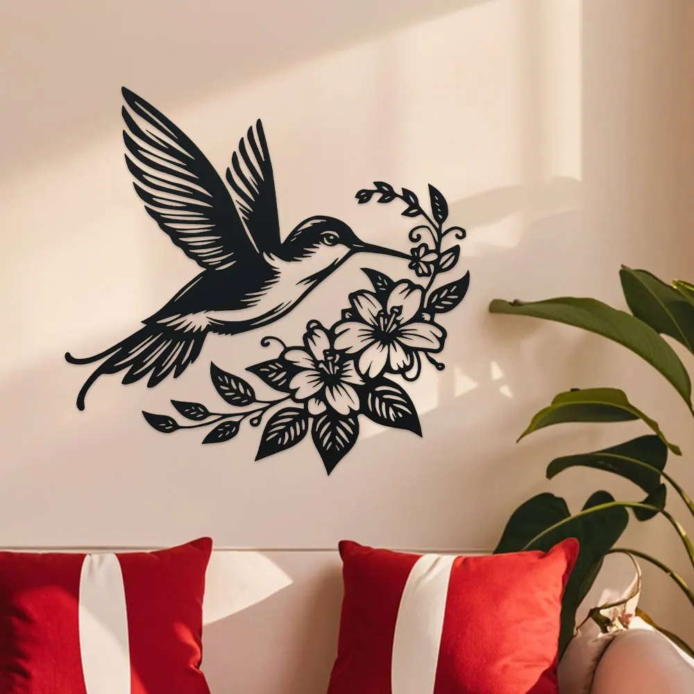 1pc Hummingbird & Flowers Metal Wall Art Farmhouse Wall Hanging For Indoor Outdoor Garden Living Room Dining Room Decoration