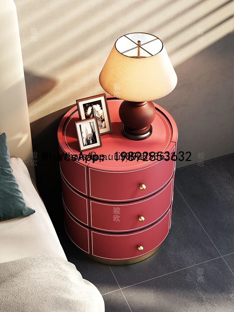 GZ  05-*bedside table saddle leather light luxury simple solid wood high-end cabinet