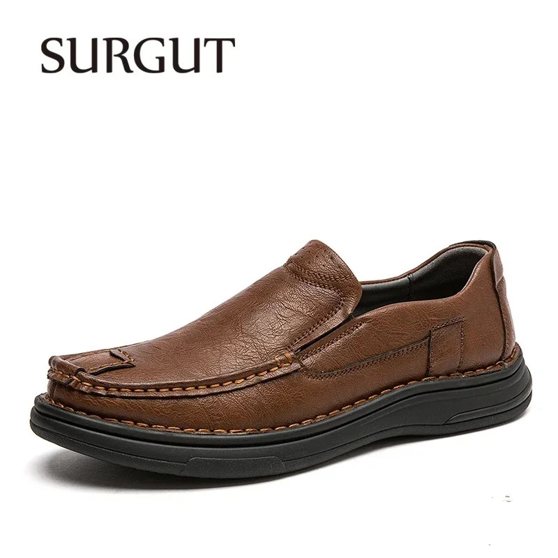 SURGUT Men's Casual Shoes Spring Autumn Genuine Leather Handmade Comfortable Men Lightweight Versatile Daily Shoes Size 38-46