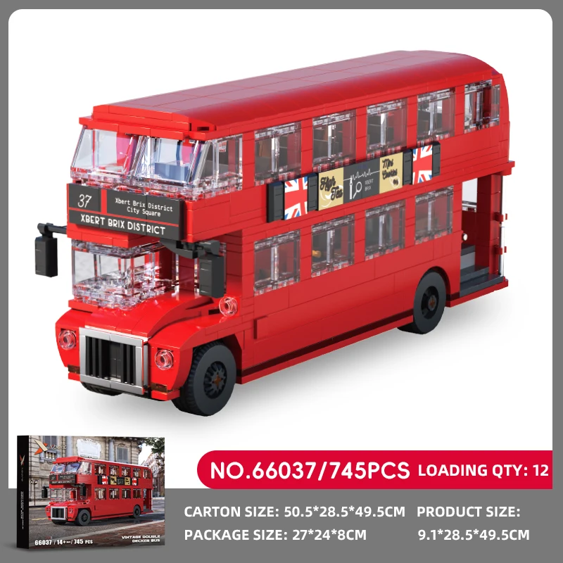 

745 Particle Building Blocks Toy British Retro Double layered Bus Desktop Decoration Children's Diy Toys Holiday Gift