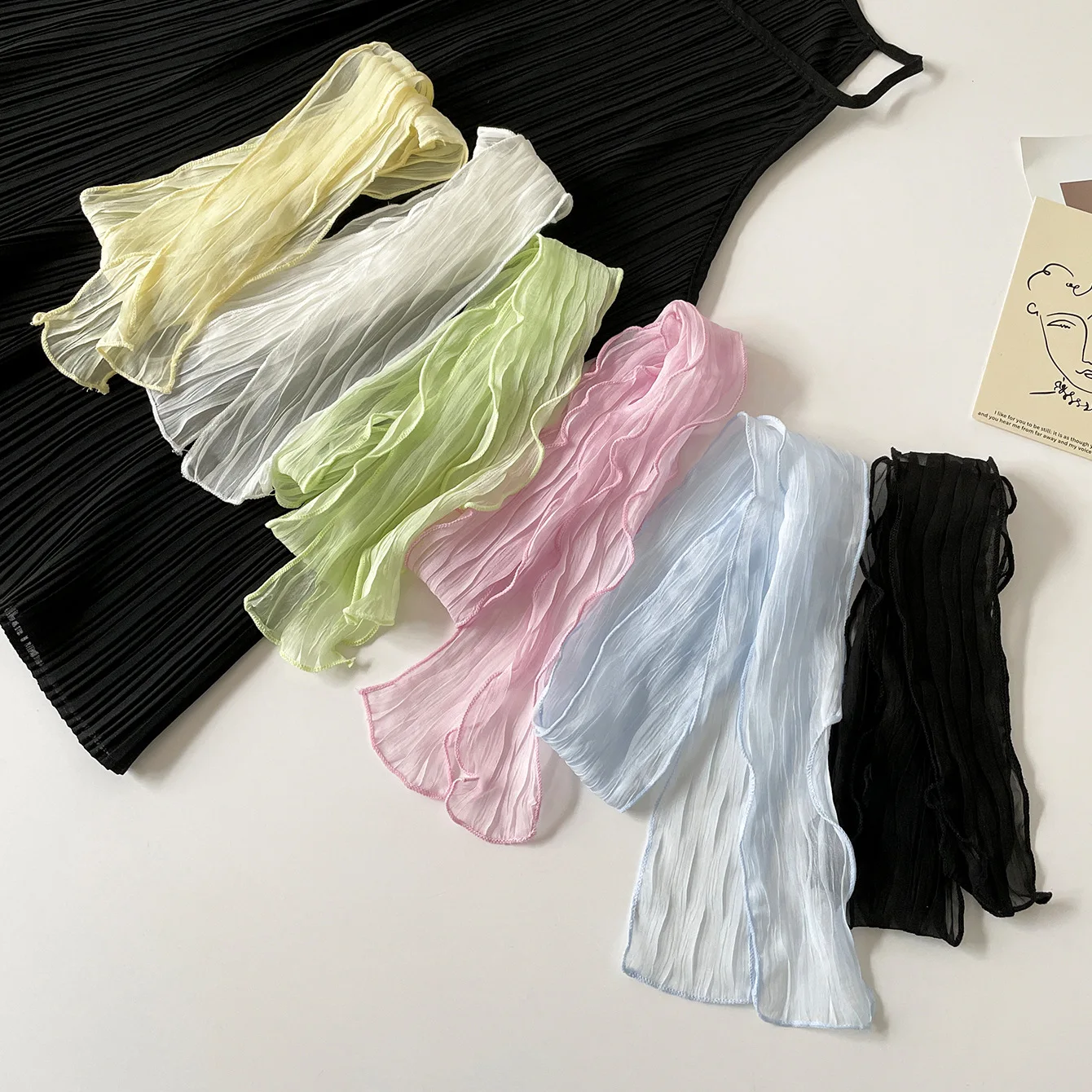 Crinkled Chiffon Skinny Scarf Lightweight Sheer Texture Neckerchief Multi-use Hair Scarf Bag Handle Wrap for Daily Office Gift