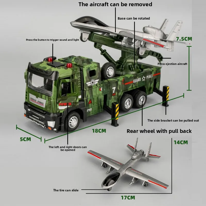 Vehículo de lanzamiento de eyección con un solo clic, escala 1/32, sonido y luz, coche de aleación extraíble, juguete, modelo militar simulado, regalo para niños