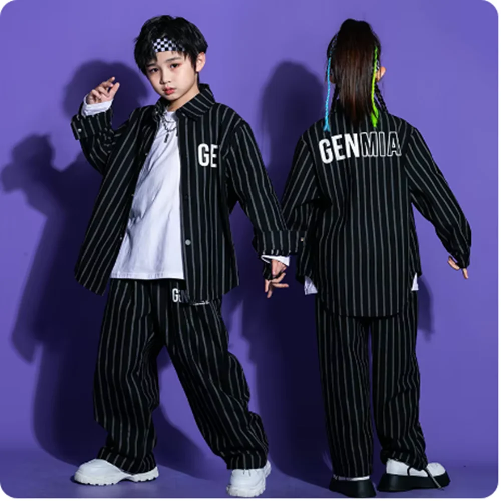 Kids Street Dance Jazz Clothing Boys Hip Hop Costume Girl Cool Fashion Clothes Dancer Team Stage Outfit Stripe Shirt Pants