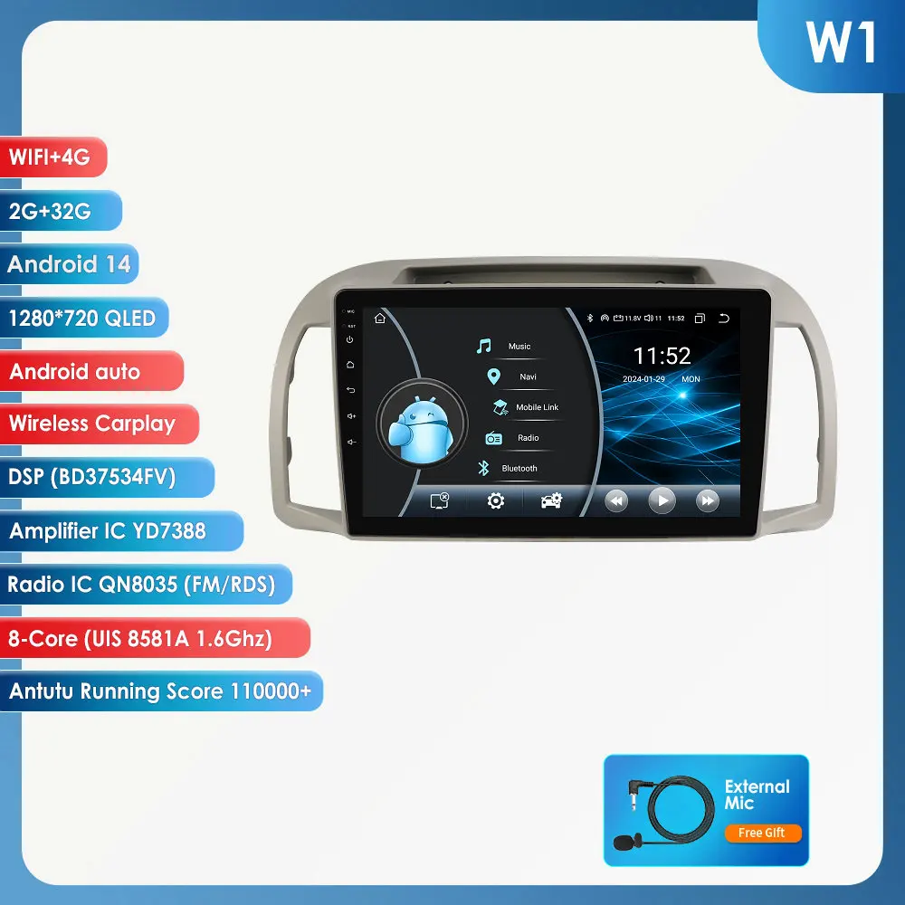 Hizpo AI Carplay Android Autoradio voor Nissan March Micra K12 2002-2010 Navigatie Auto GPS Head Unit Stereo 5G WIFI Multimedia - afbeelding 1