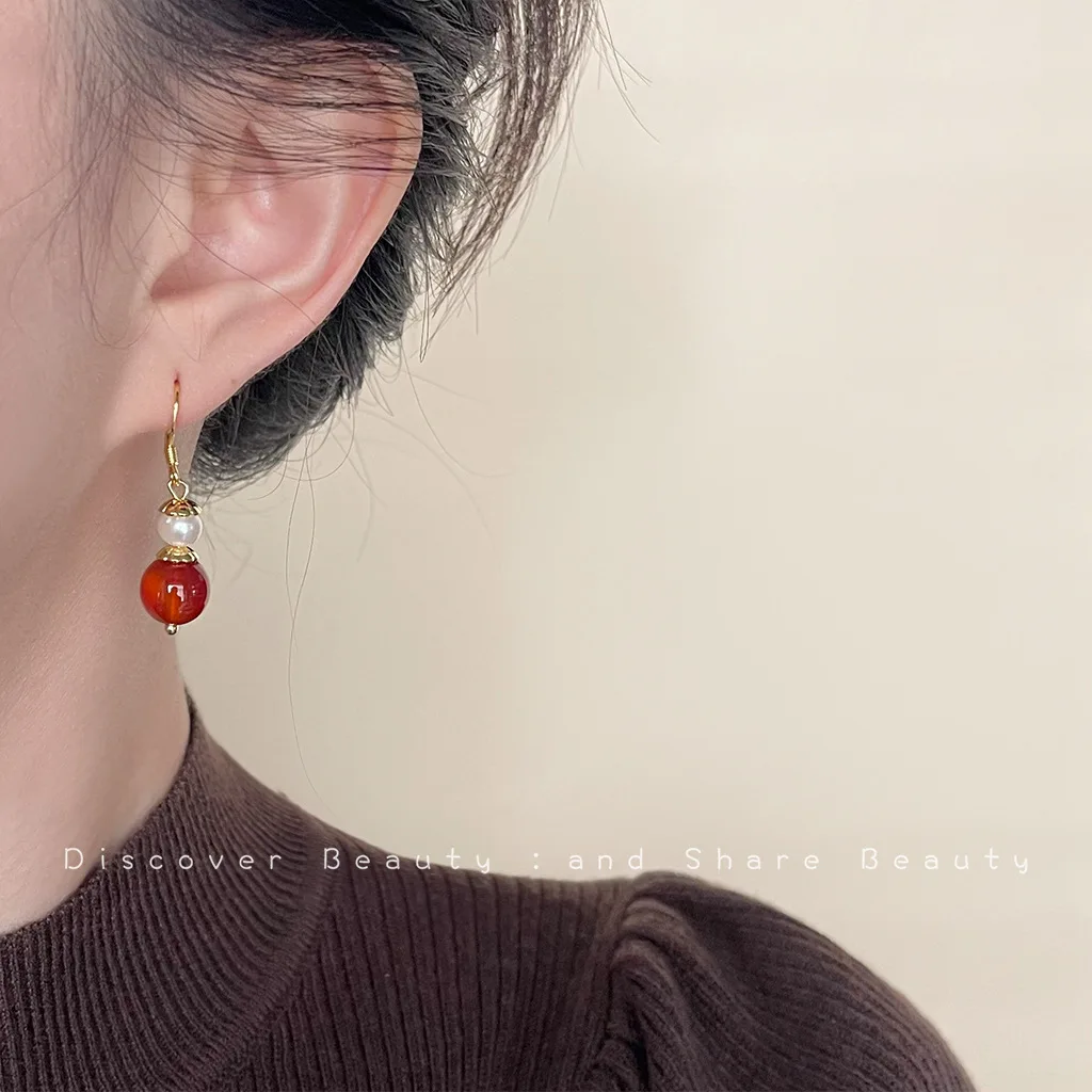 DIY accessories New Chinese-style green agate stud earrings for women's simple and versatile high-end earrings, retro Hanfu cheo view 4