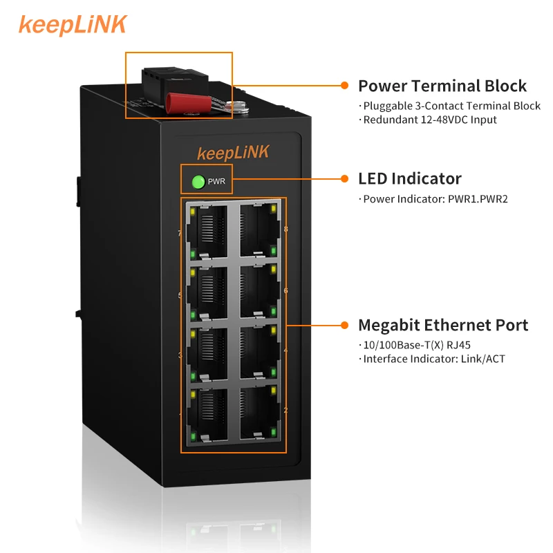 KeepLiNK Industrial 8-Port Megabit Ethernet Switch