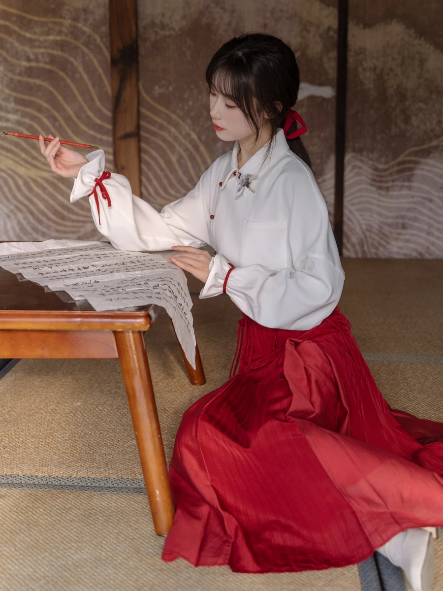 

Chuan Dai iguang Du Kang Han Su Embroidered Collar irt Pleated Skirt Two-Piece Set Autumn Collection Faionable Women's ...