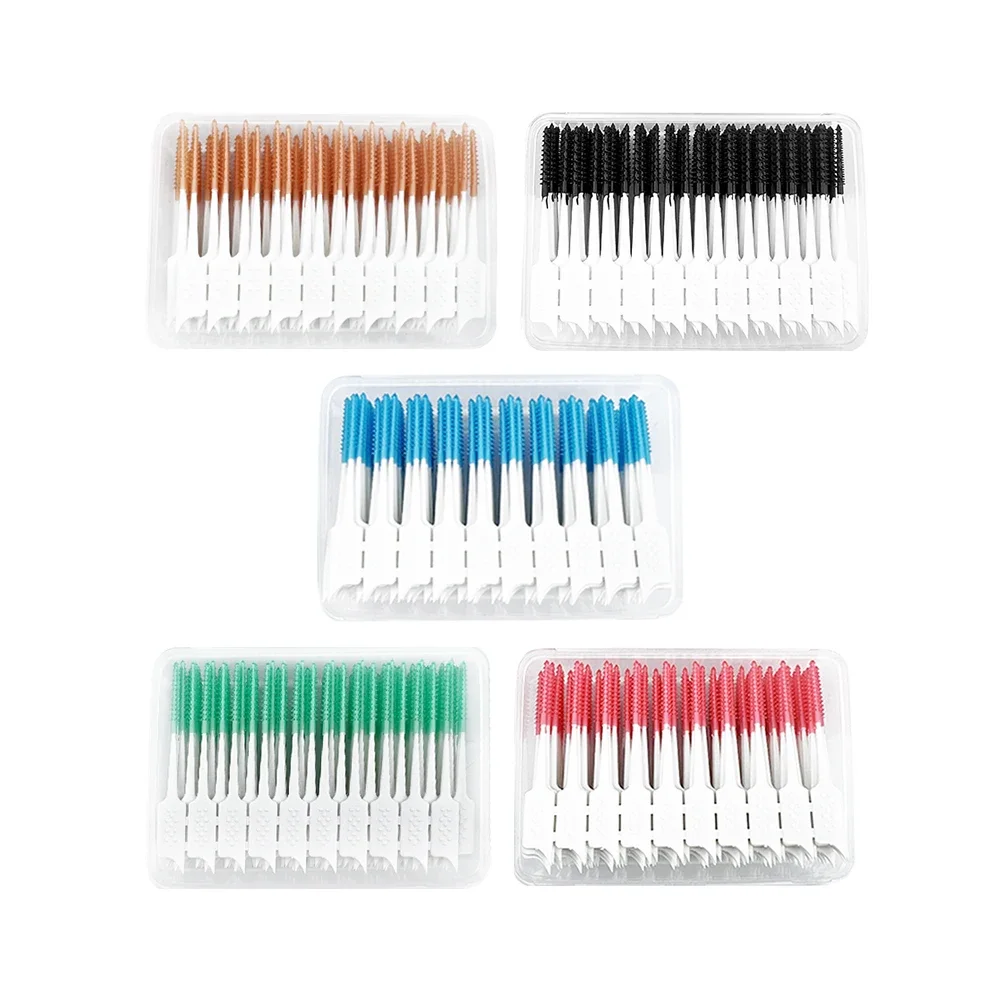 200pcs/Box Interdental Brushes Toothpicks With Thread For Teeth Super Soft Silicone Dental Floss Sticks Tooth Cleaning Brush New