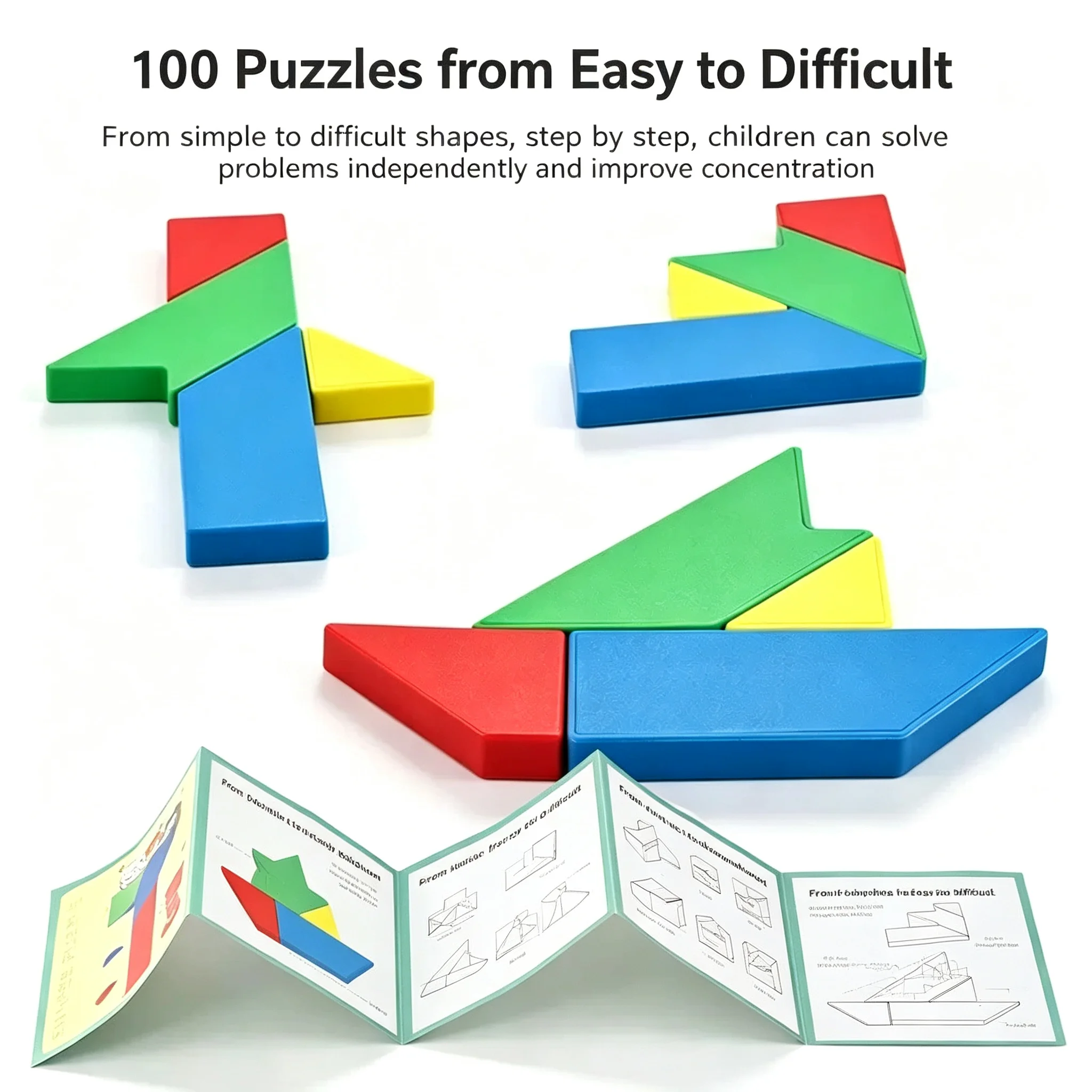 Children'sT-Puzzle Brain Teaser, Tangram Educational Toy, Shape Sorting Board, Versatile Learning Tool, Intellectual Development