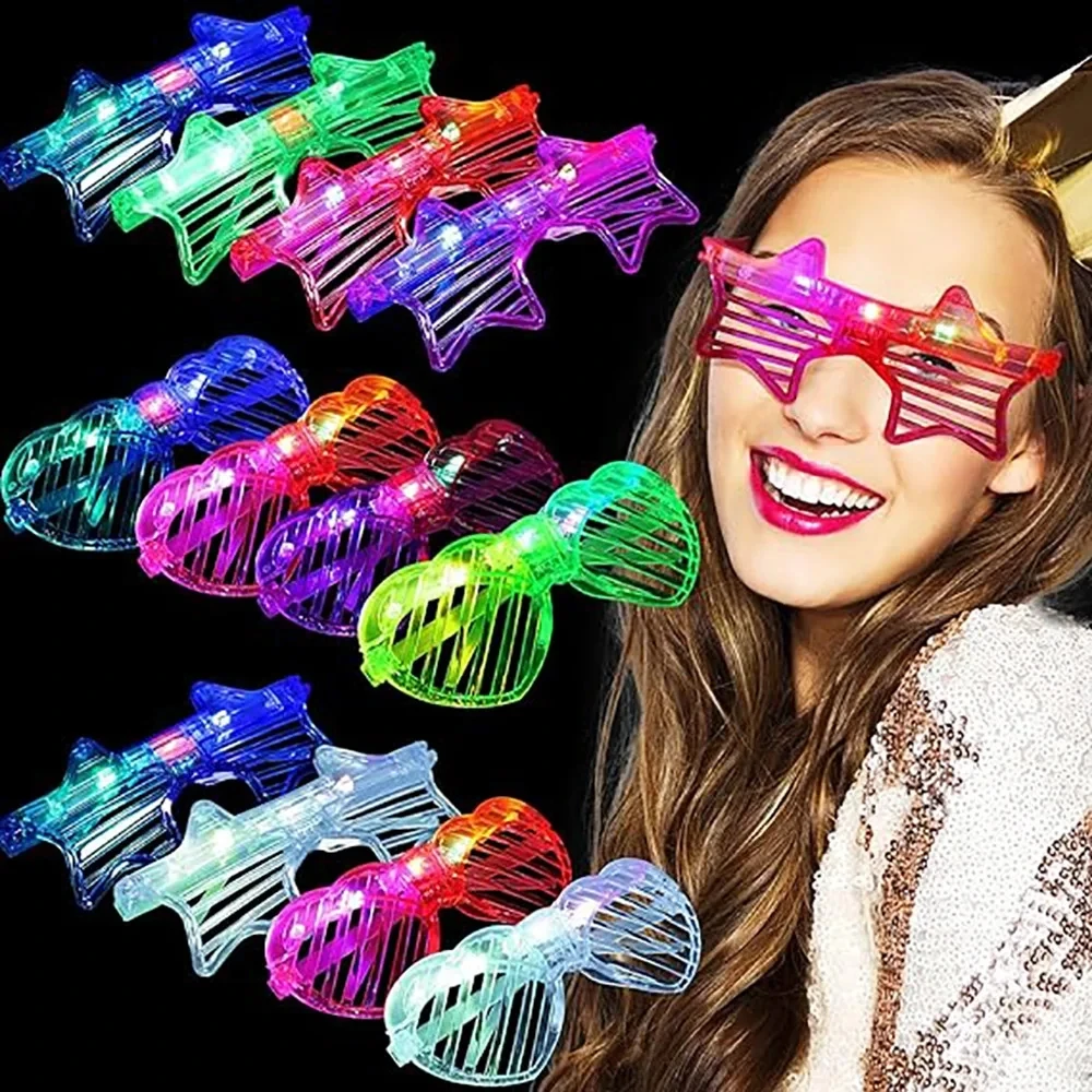 10-50Pcs Glow in the Dark LED Eyeglasses Neon Colors Blinds Lampshade Glasses Christmas Birthday Neon Party Mardi Gras Props