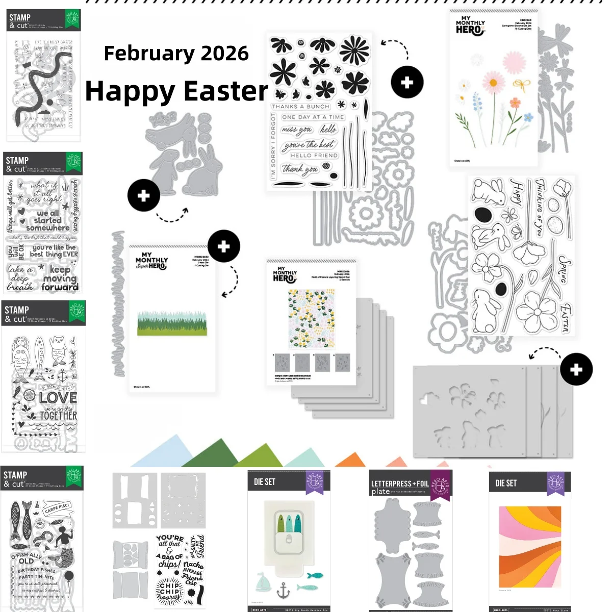 

Spring of 2026 Field of Flowers Bunny Trio Grass Metal Cutting Dies Clear Stamps Stencil for DIY Scrapbook Gift Card Decoration