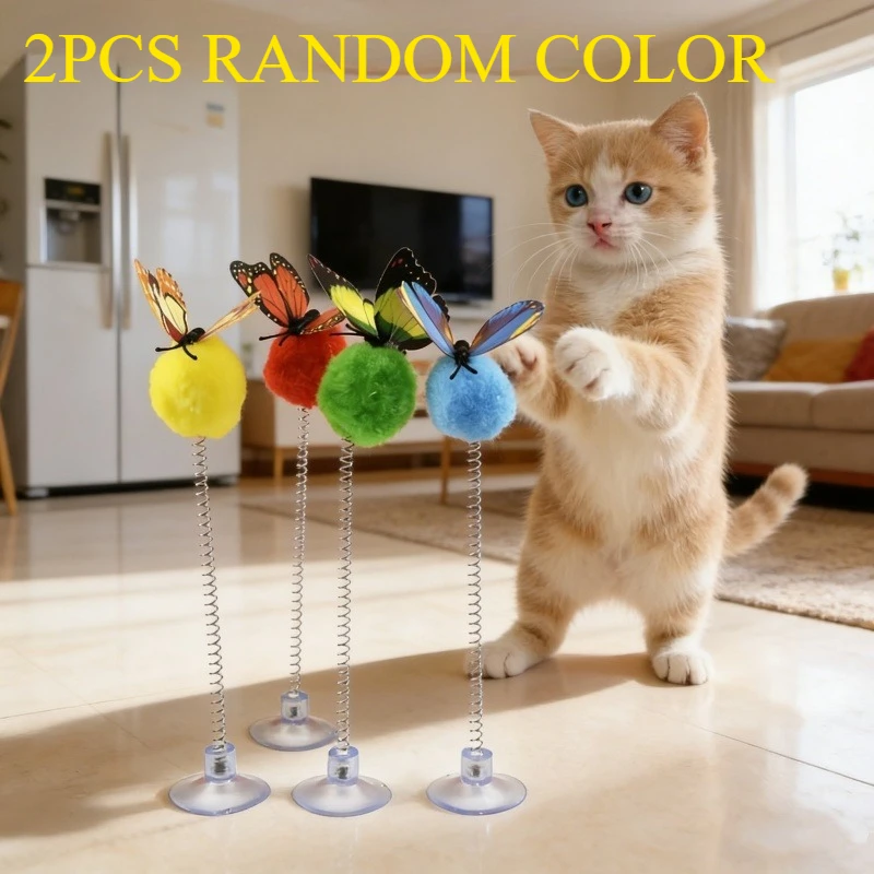Jouets pour chats à ventouse avec balle à ressort, design papillon, durables et interactifs, accessoires de jeu pour l'auto-entretenissement