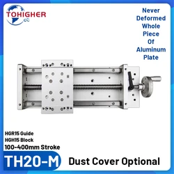 Heavy Load 150kg 100/200/300/400mm Manual Linear Rail Stage SFU1605 Ballscrew CNC Sliding Table HGR15 Dust Cover Aluminum Alloy