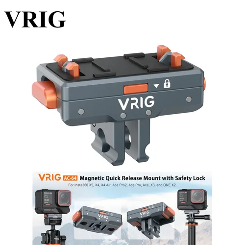 Imagen 1 del producto Adaptador Magnético Metálico de Liberación Rápida VRIG para Cámaras de Acción Insta360 Ace/Ace Pro/Ace Pro2/X5 x4 con Soporte de Expansión de Dos Garras de 1/4